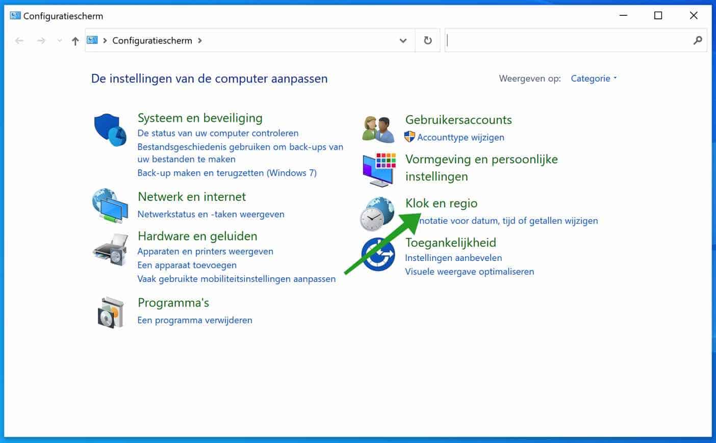 Klok en regio instellingen in windows