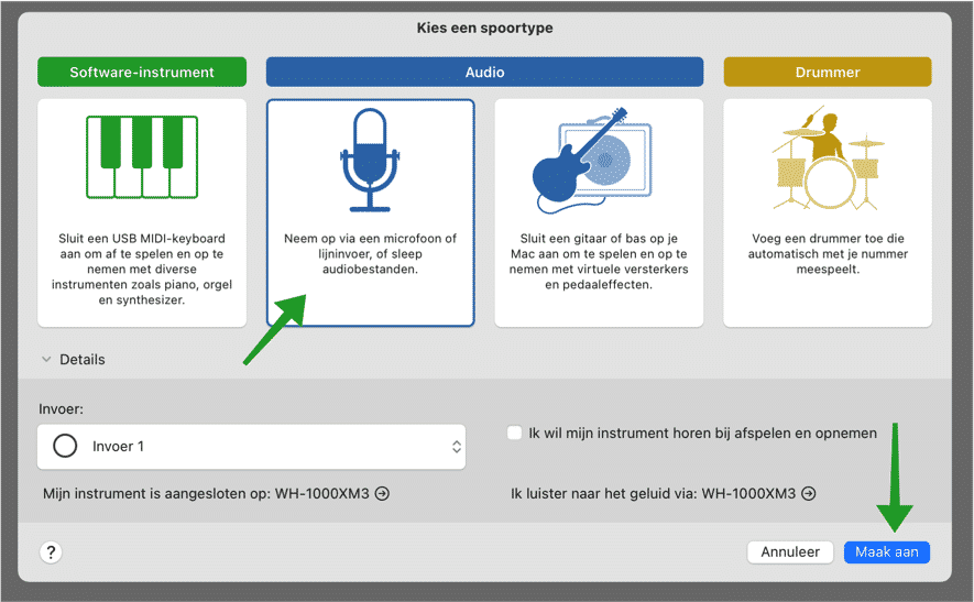 Neem op via een microfoon of lijninvoer audio op mac