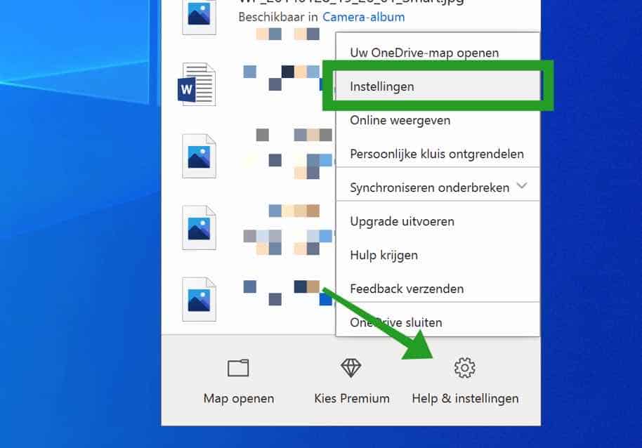 OneDrive instellingen openen