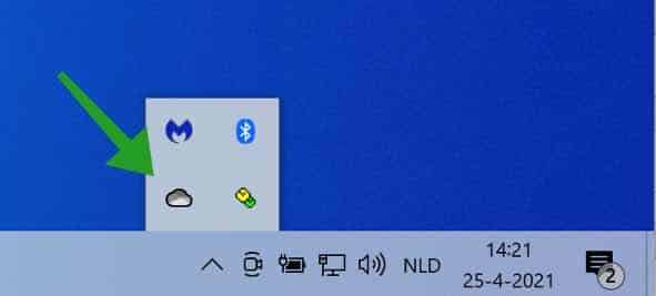 Atalho do OneDrive na área de notificação do Windows