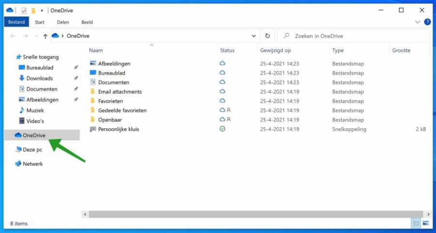 OneDrive snelkoppeling in Windows verkenner