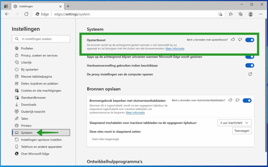 Opstartboost inschakelen in Microsoft Edge