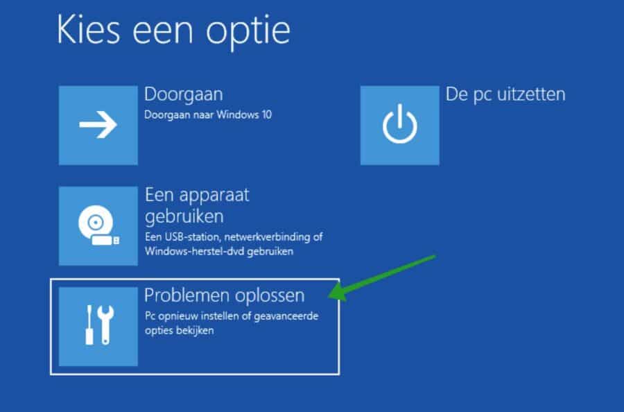 Problemen oplossen opties Windows