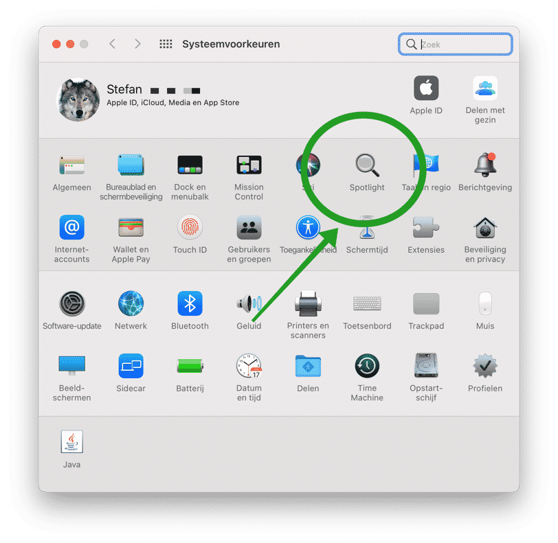 Spotlight instellen mac