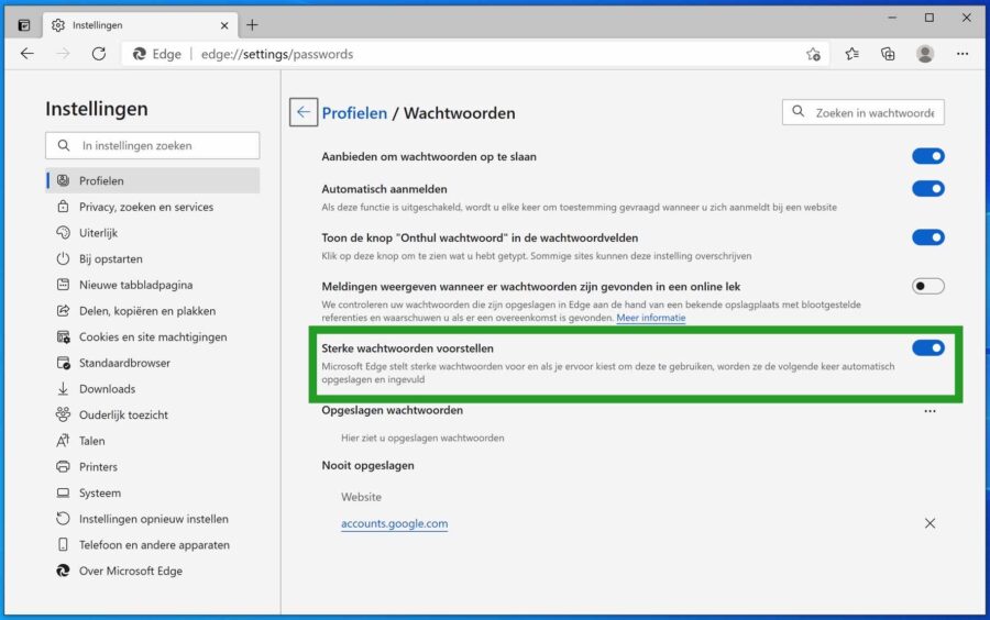 Enable strong password suggestions in Microsoft Edge