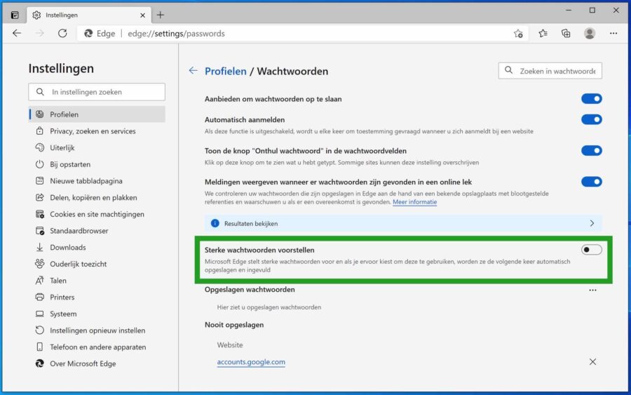 Deaktivieren Sie Vorschläge für sichere Passwörter in Microsoft Edge