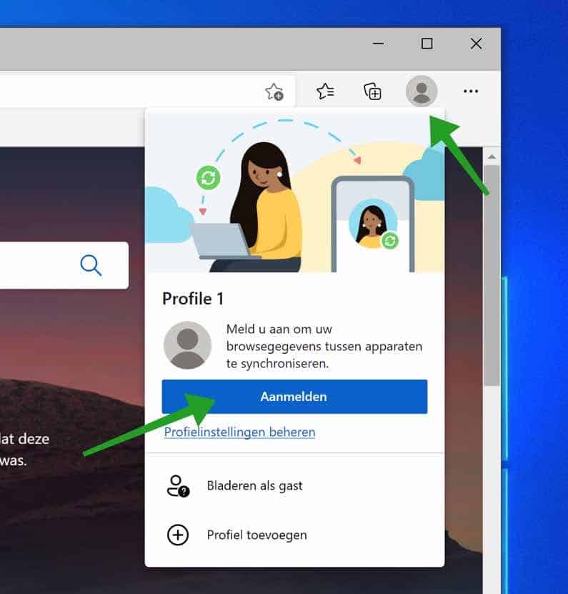 Enable sync in Microsoft Edge