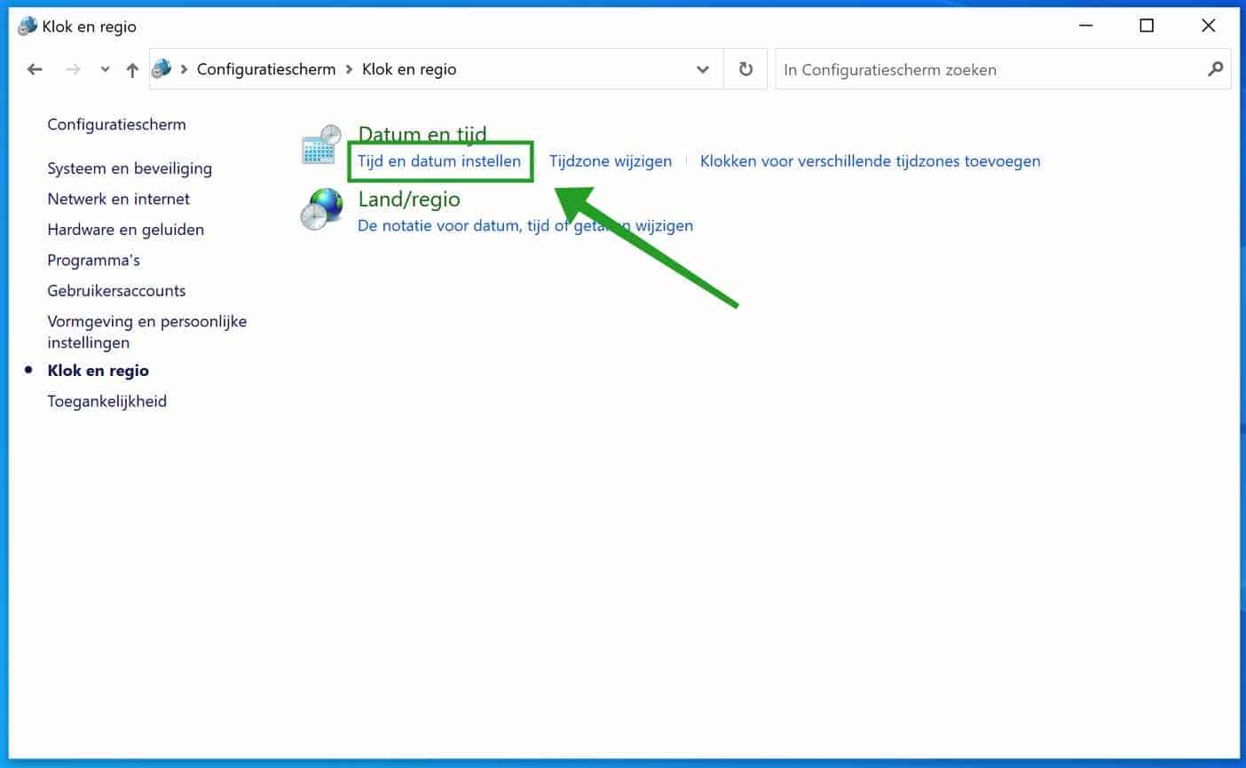 Tijd en datum instellen in windows