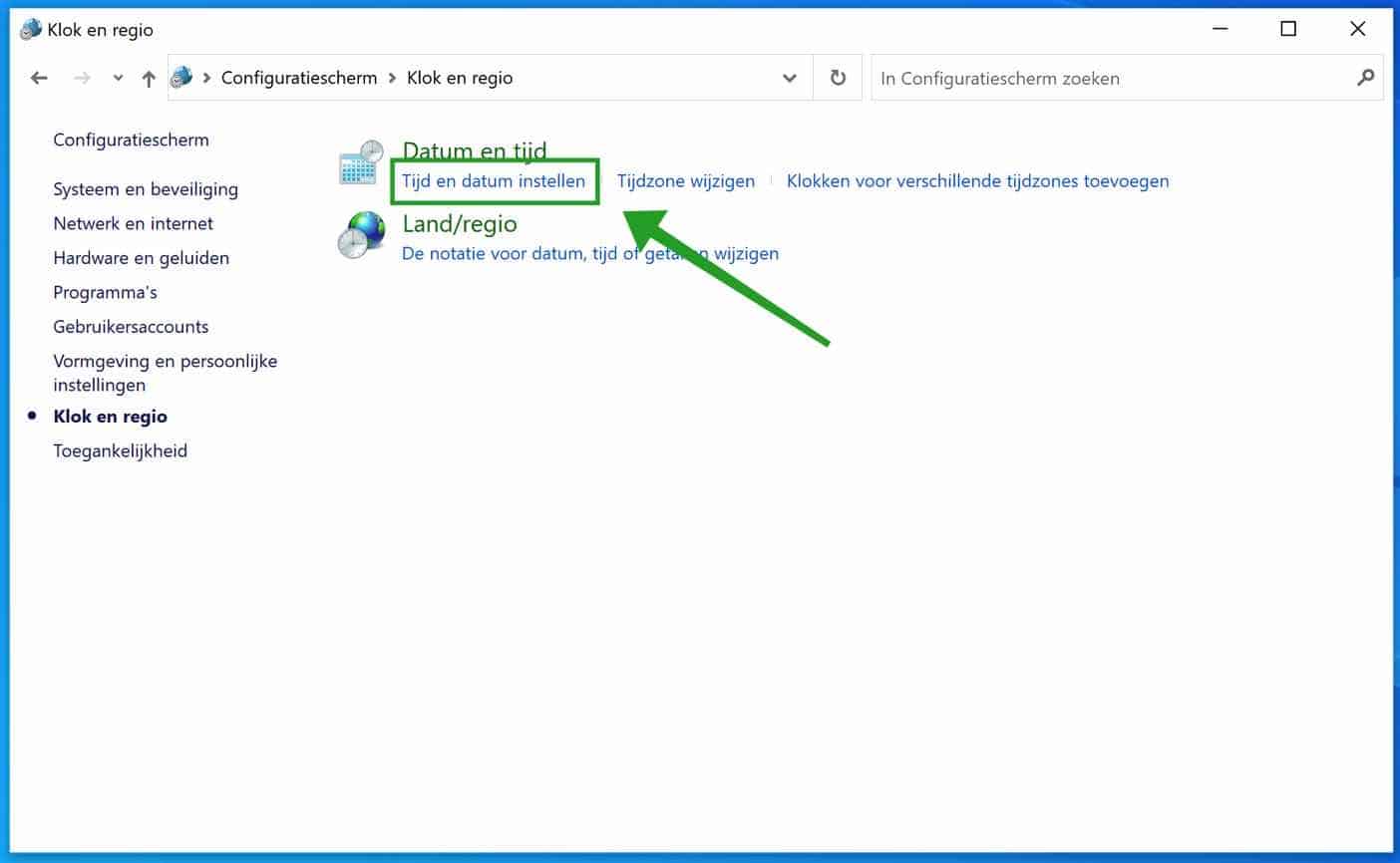 Tijd en datum instellen in windows