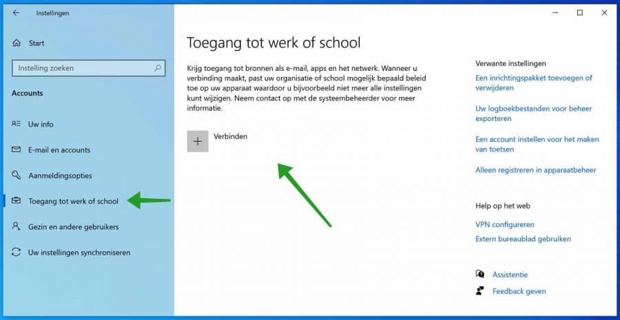 Toegang tot werk of school account verwijderen in Windows