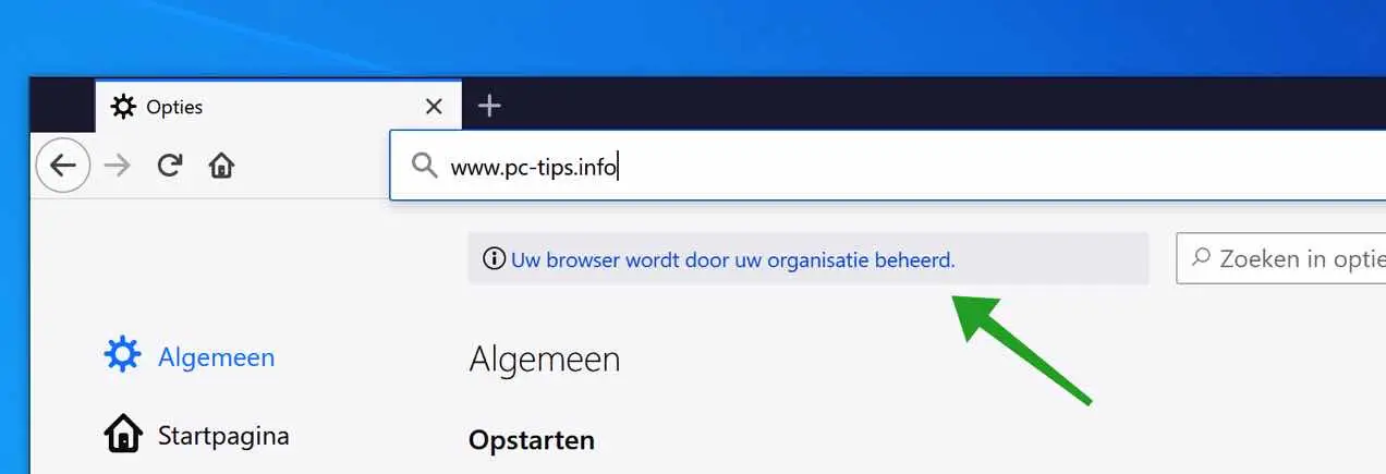 Uw browser wordt door uw organisatie beheerd verwijderen uit firefox