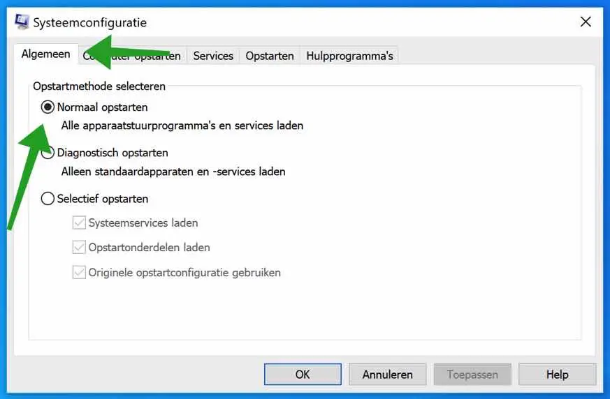 Windows normaal opstarten met alle programmas en services