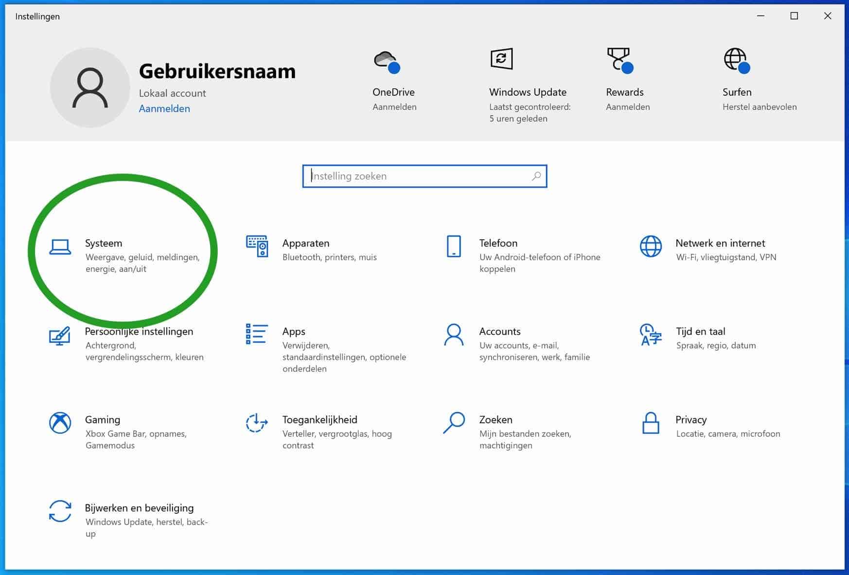 Abra la configuración del sistema de Windows