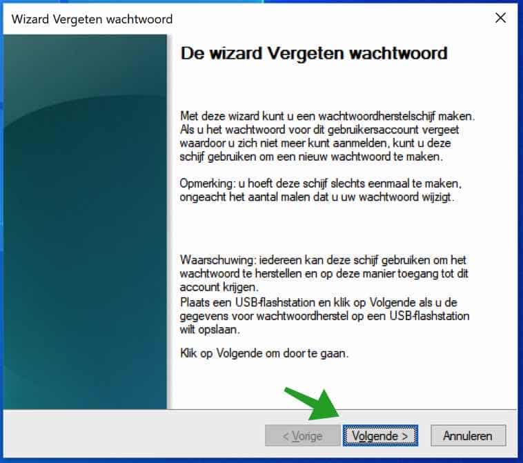 Wizard vergeten wachtwoord