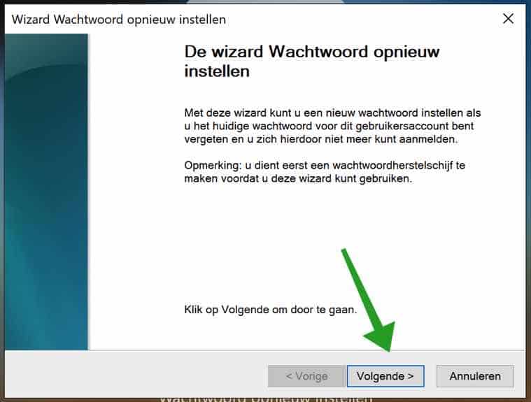 Wizard wachtwoord opnieuw instellen