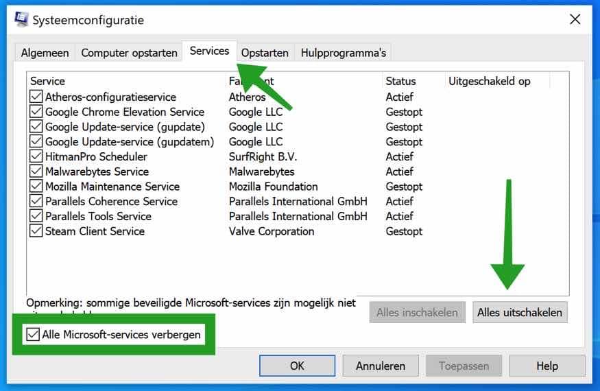 Esconder todos los servicios de Microsoft