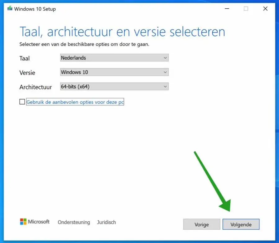 architectuur en versie selecteren