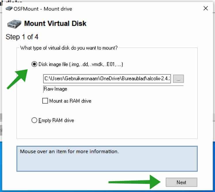 disk image selecteren