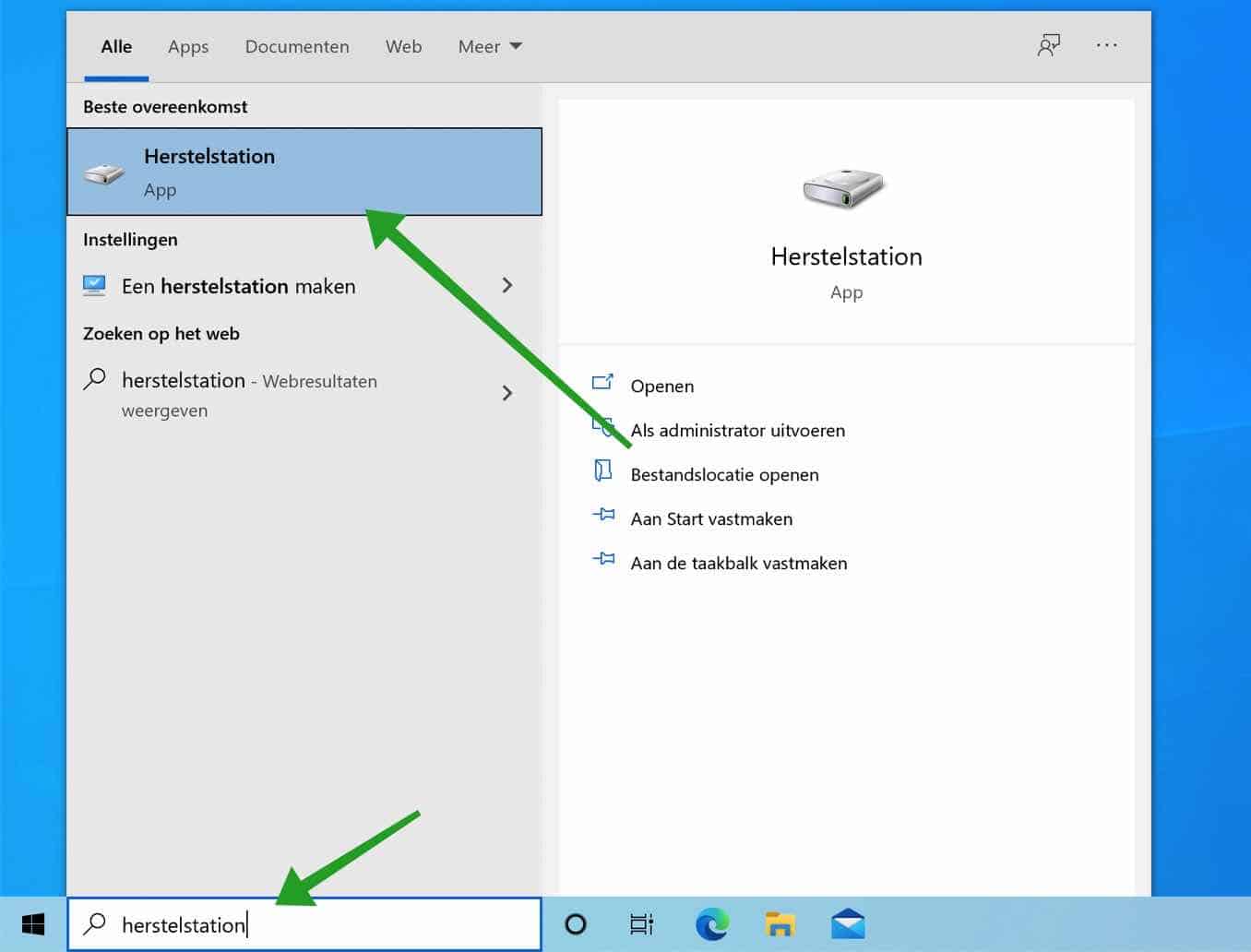 herstelstation aanmaken in windows