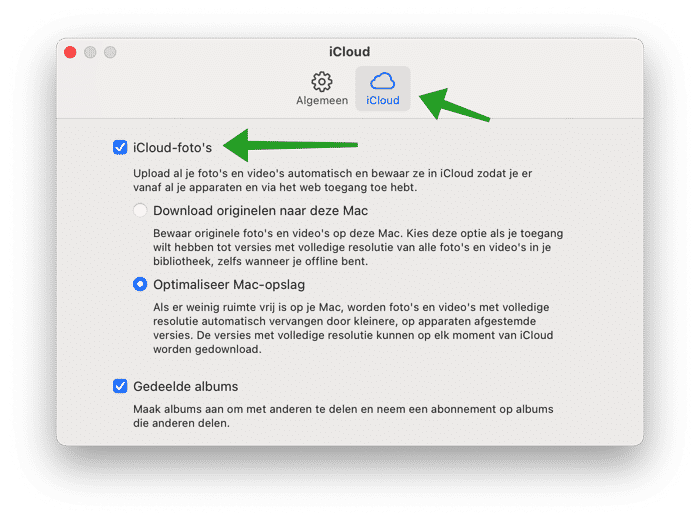 iCloud synchronisatie Fotos app voor Mac