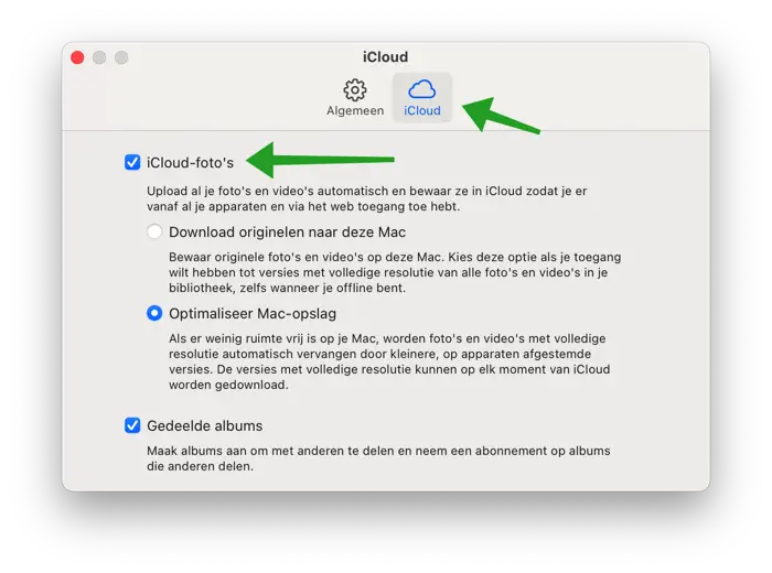 iCloud synchronisatie Fotos app voor Mac
