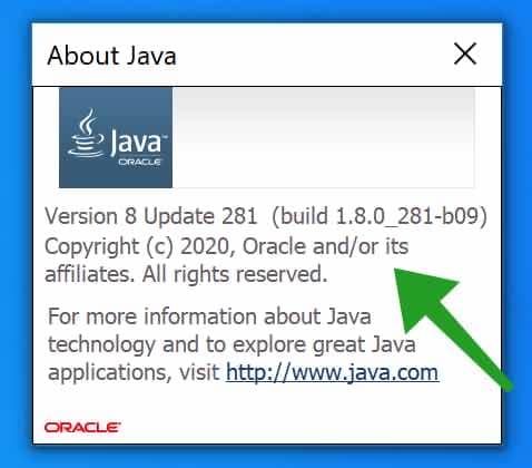 java versie en versienummer informatie