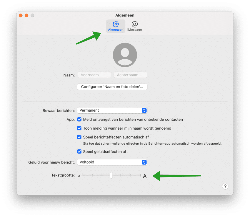 alterar fonte e tamanho da fonte no aplicativo de mensagens mac