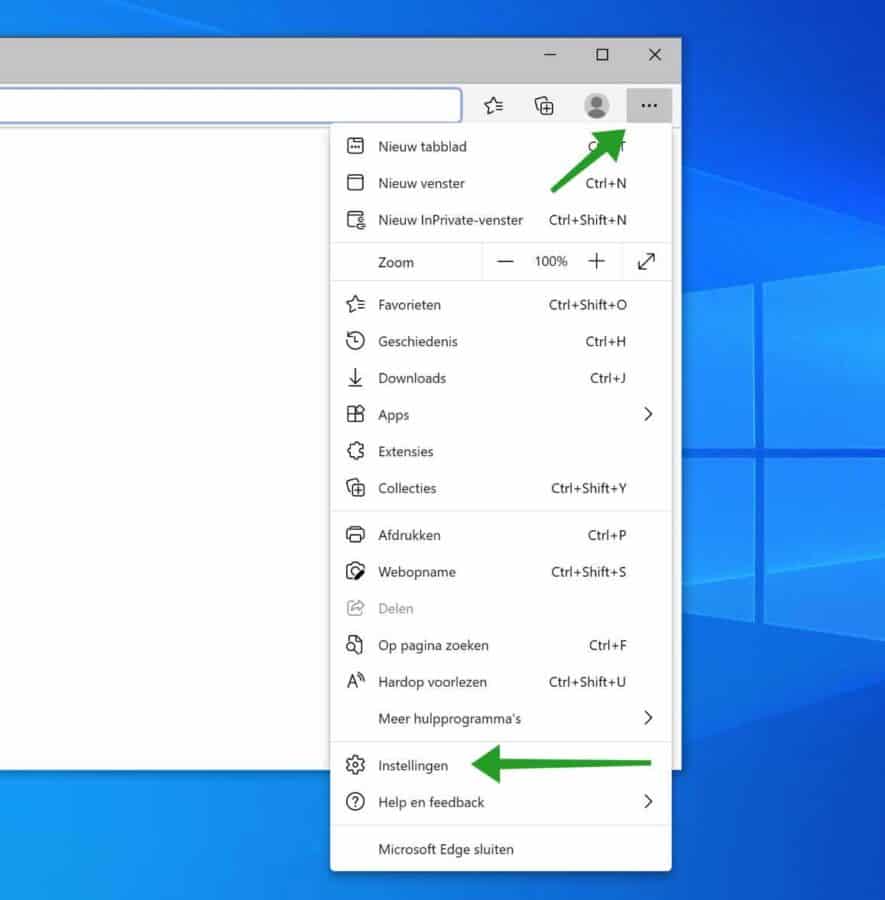 microsoft edge menu openen