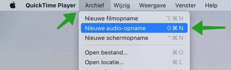 nieuwe audio-opname met QuickTime Player