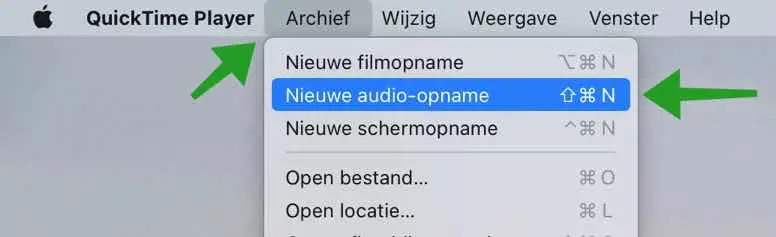 nieuwe audio-opname met QuickTime Player