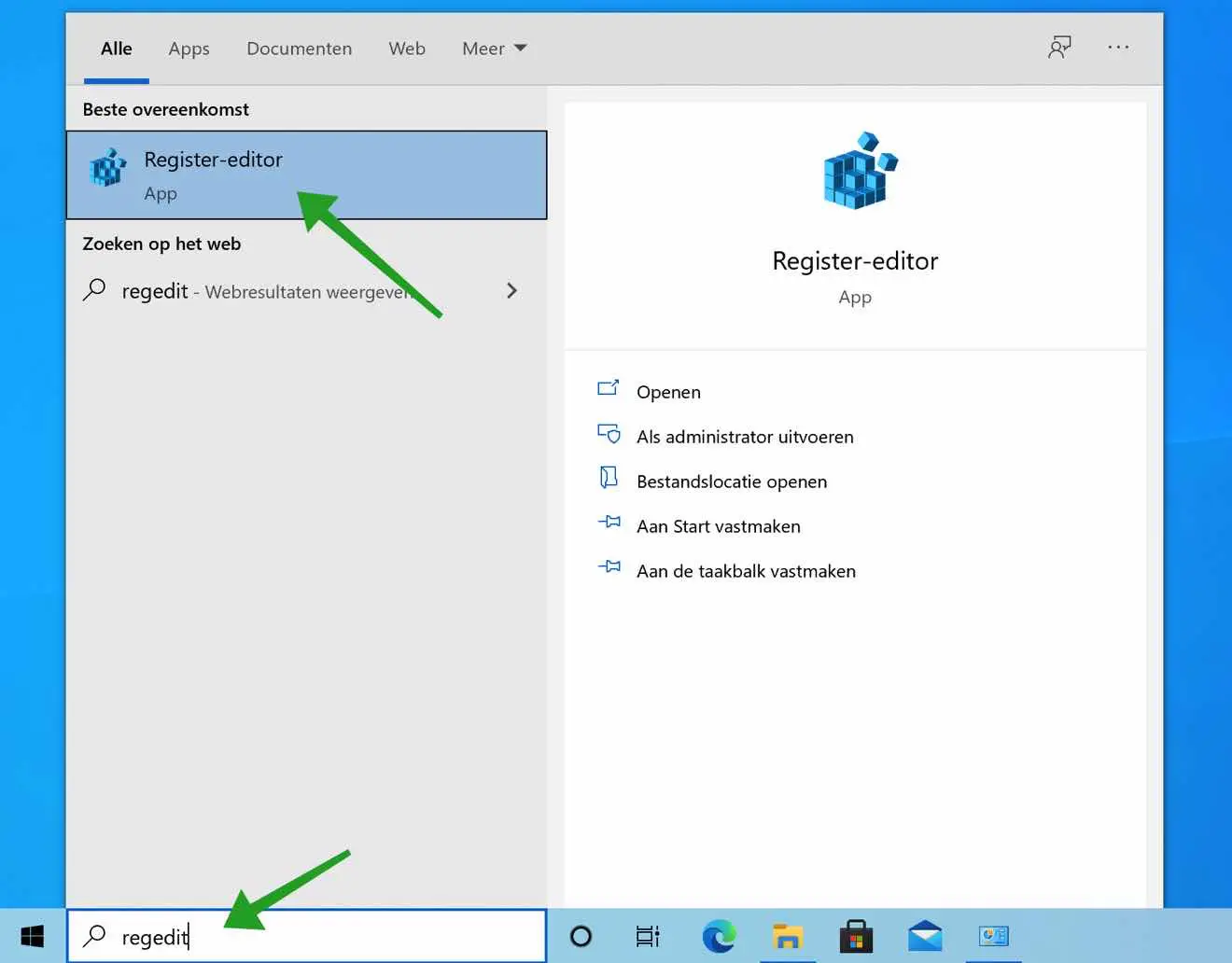 regedit openen in windows
