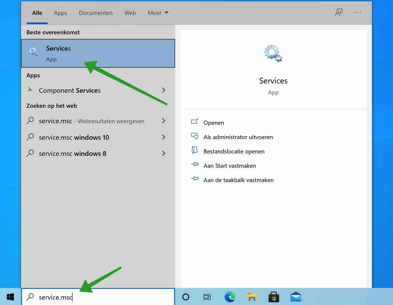 services openen in windows 10