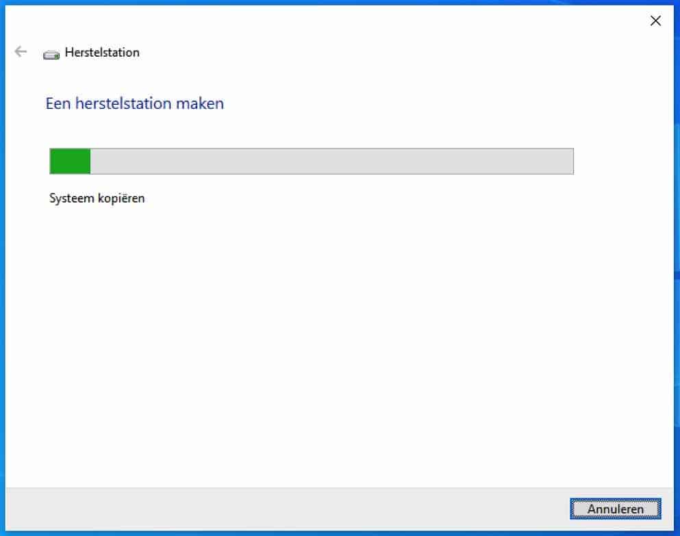 systeembestanden kopieren naar USB herstelschijf