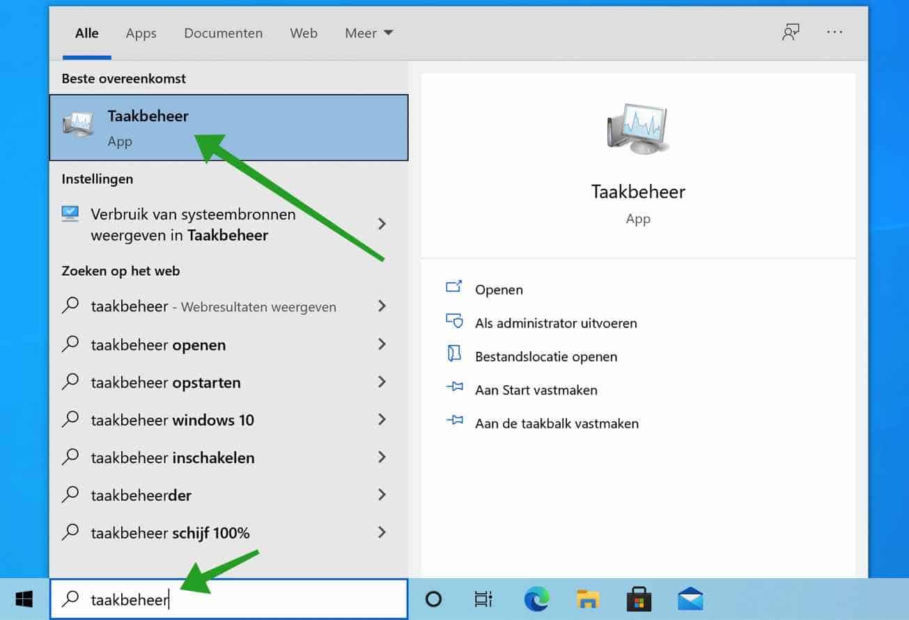 taakbeheer openen in windows