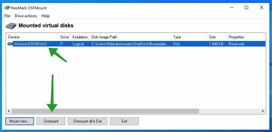 virtuele schijf dismounten in windows