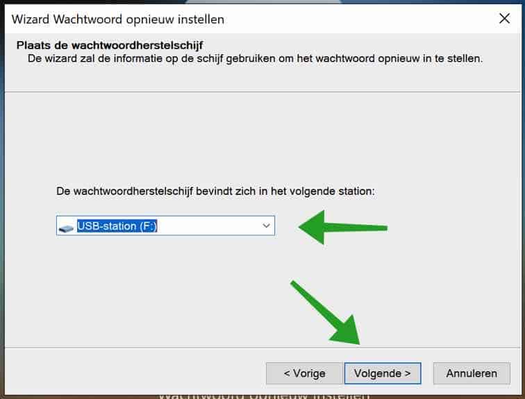 récupérer le mot de passe avec le disque de réinitialisation du mot de passe sous Windows