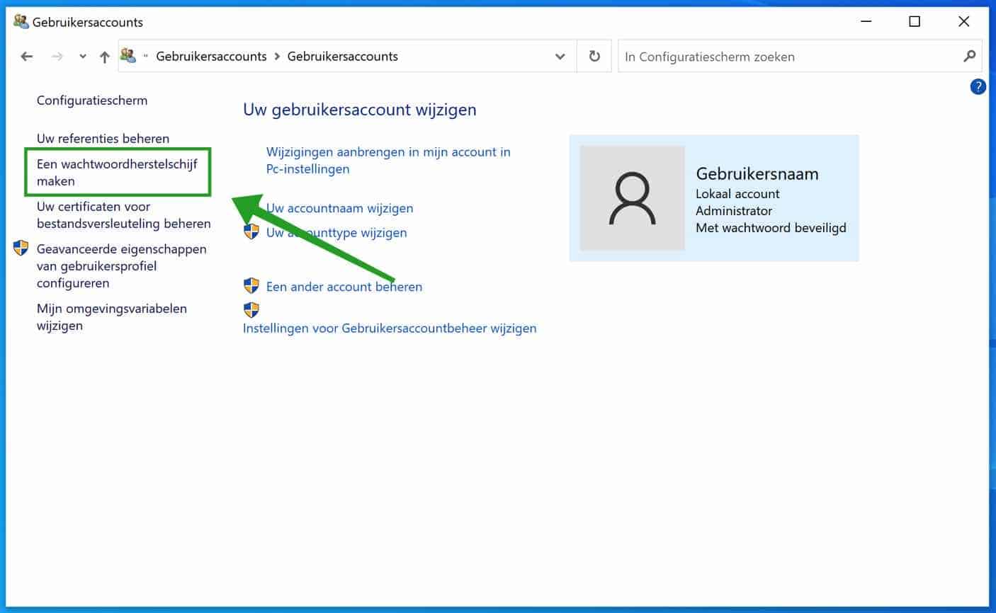 wachtwoord herstelschijf aanmaken in windows