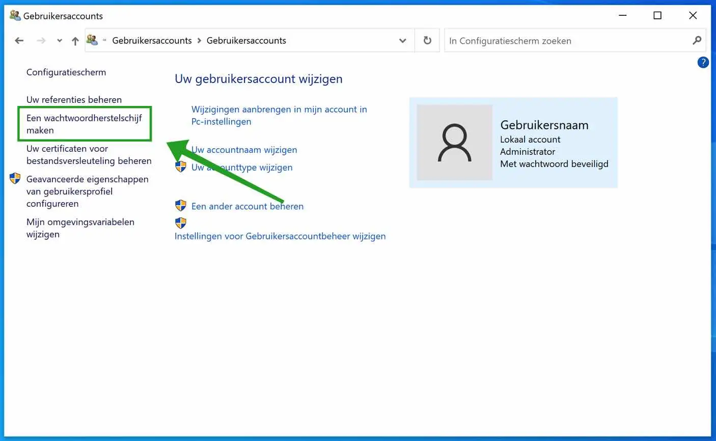 wachtwoord herstelschijf aanmaken in windows