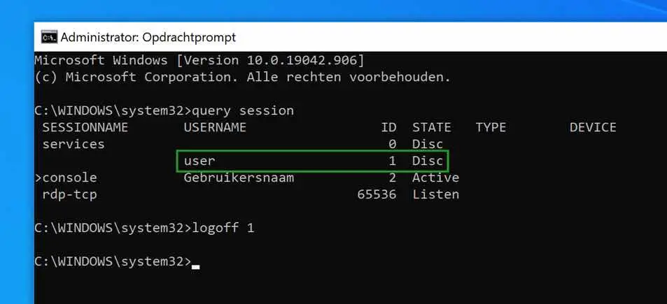 query session logoff in windows