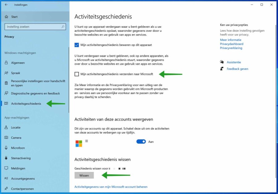 Activiteitsgeschiedenis wissen in Windows