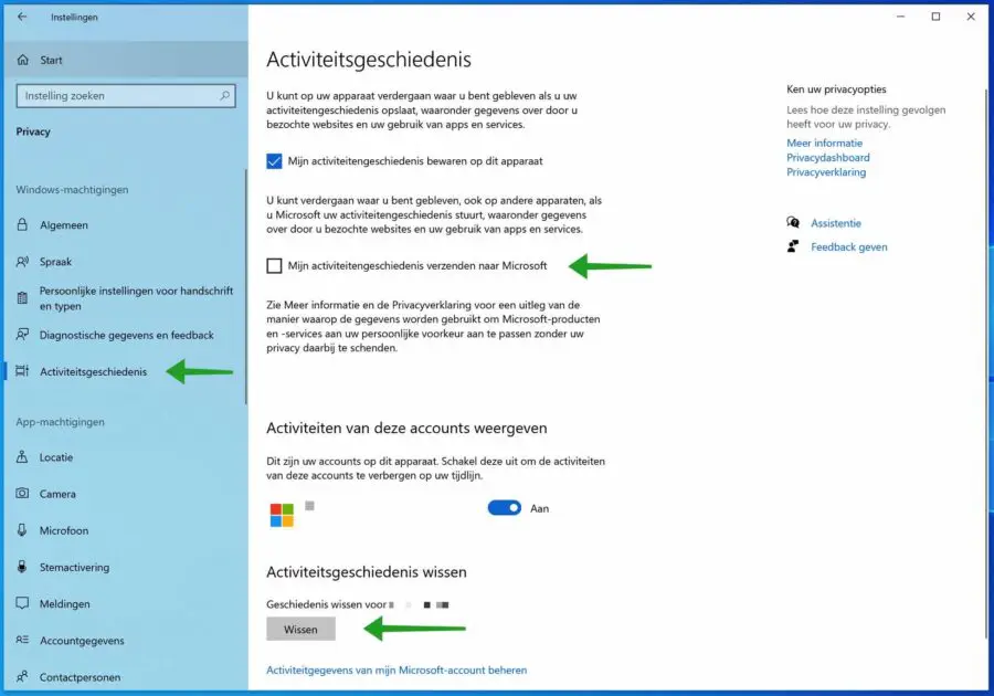 Activiteitsgeschiedenis wissen in Windows