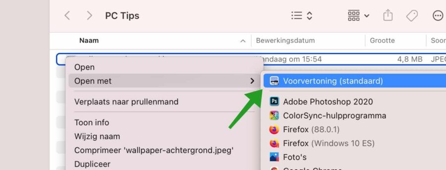 Afbeelding openen met voorvertoning app op Mac