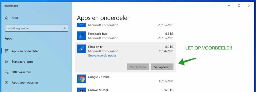 App verwijderen uit Windows