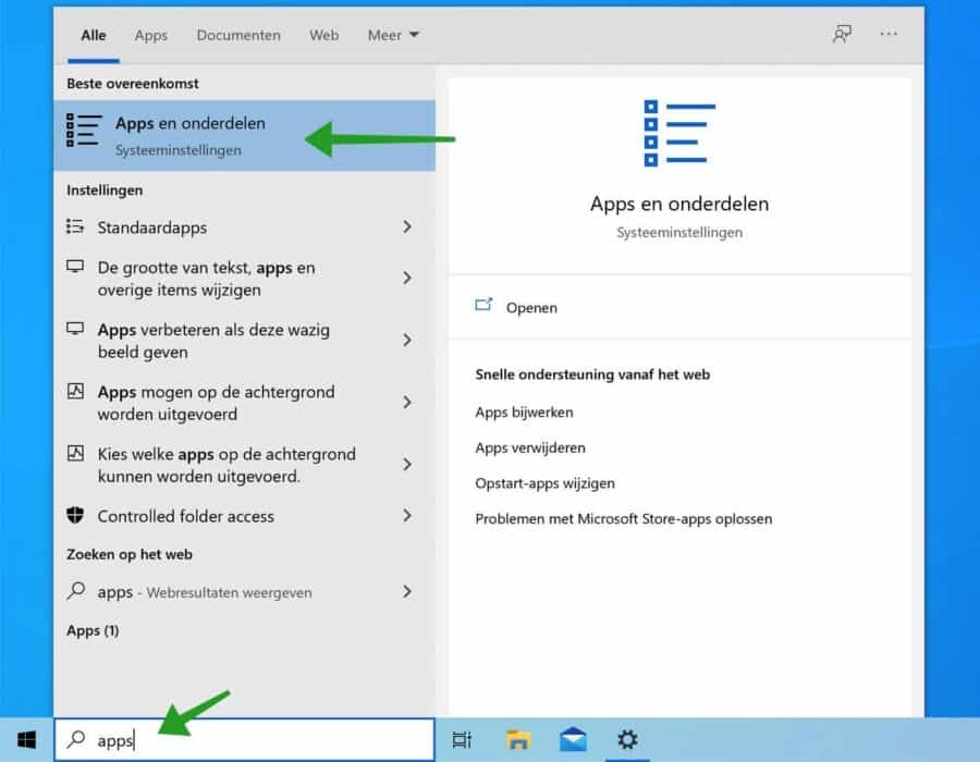 Apps en onderdelen openen in Windows