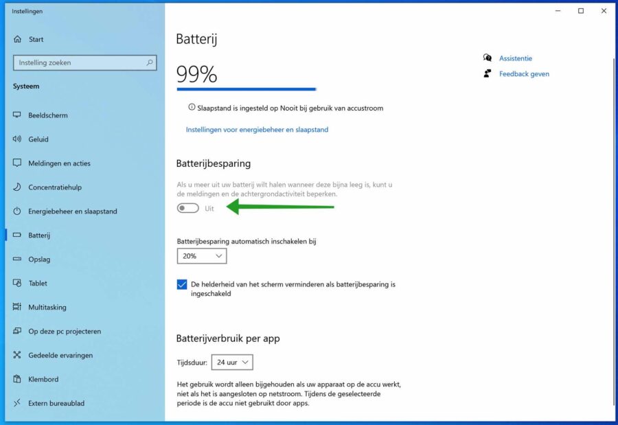 Save battery in Windows 10 with battery saver settings