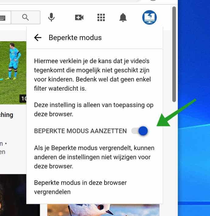 Beperkte modus aanzetten in Youtube