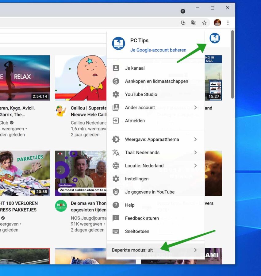 Beperkte modus inschakelen in YouTube
