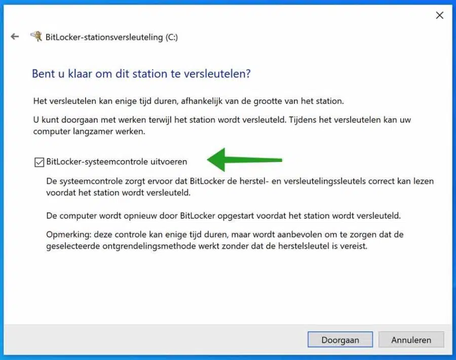 Bitlocker systeemcontrole uitvoeren