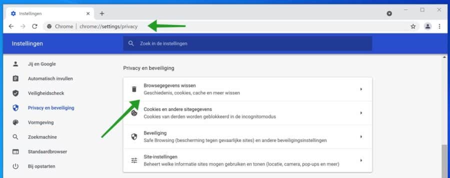 Browsegegevens wissen in Google Chrome