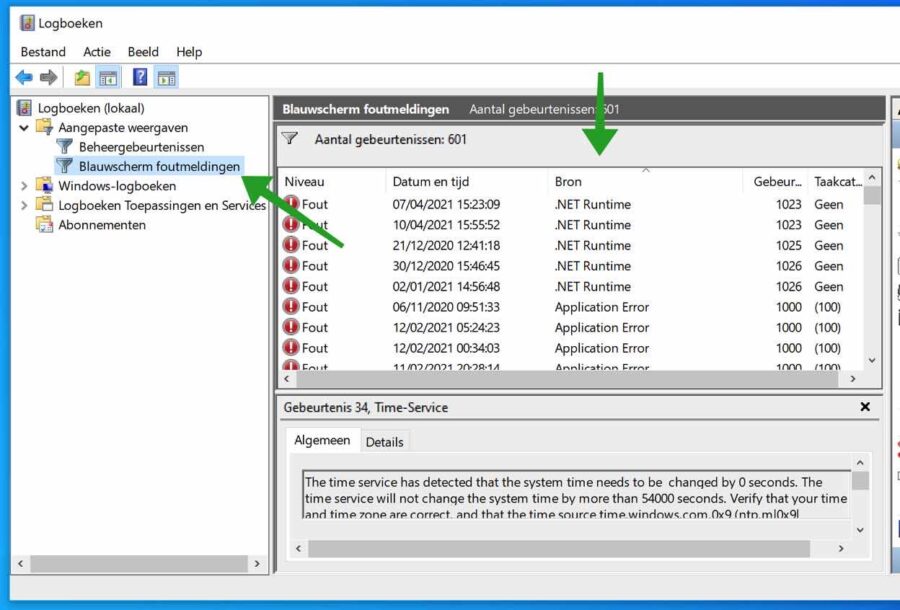 BugCheck error opzoeken in event viewer